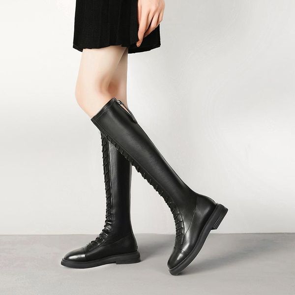 

boots knight women's motorcycle 2021 high tube slim casual shoes winter, Black