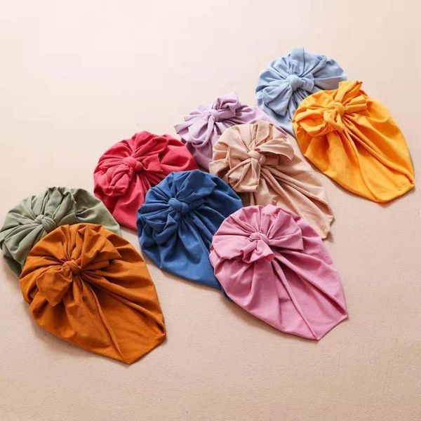 

caps & hats cute cotton blend hair bow knot kids baby infant turban hat big ear toddler beanie headwraps birthday gift po, Yellow