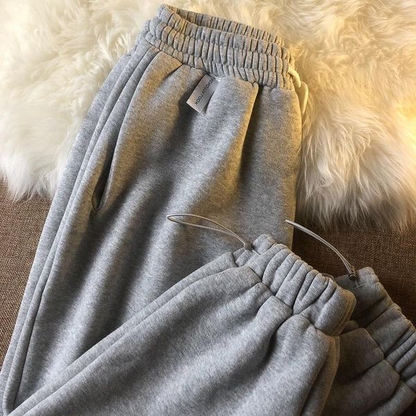 

women's pants & capris autumn and winter plus velvet gray sweatpants korean-style high waist show, Black;white