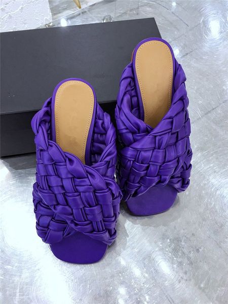 

prowow luxury collection runway shoes woman sandals flats peep toe knitted genuine leather women slippers mules loafers, Black