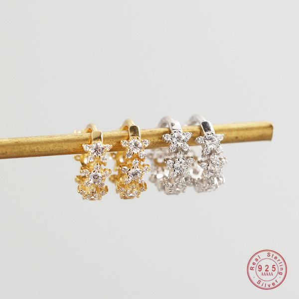 

100% 925 sterling silver pavÃ© crystal geometric star stud earrings women light mature style luxury wedding jewelry accessories, Golden