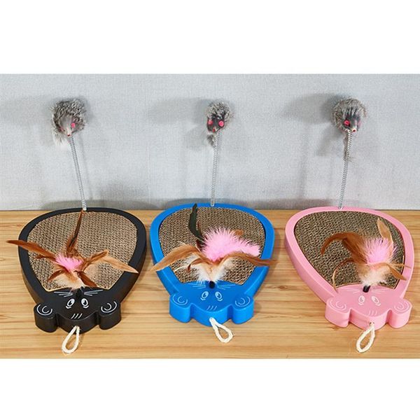 

cat toys 1pc mouse shaped scratch board corrugated paper toy spring feathers for cats