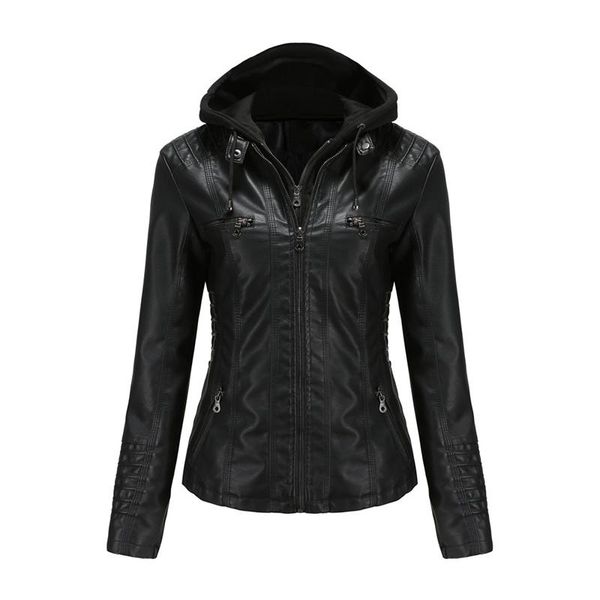 

women's leather & faux autumn coat jacket solid vintage women 2021, Black