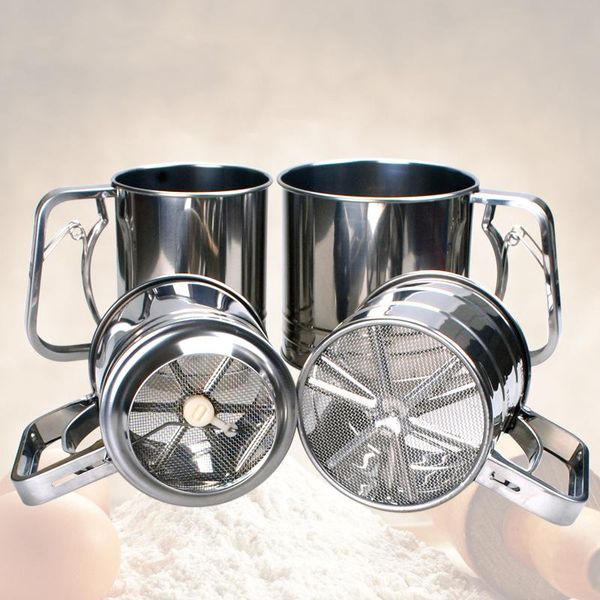 

baking & pastry tools stainless steel mesh crank flour sifter with measuring scale icing sugar filter sieve cup making tool