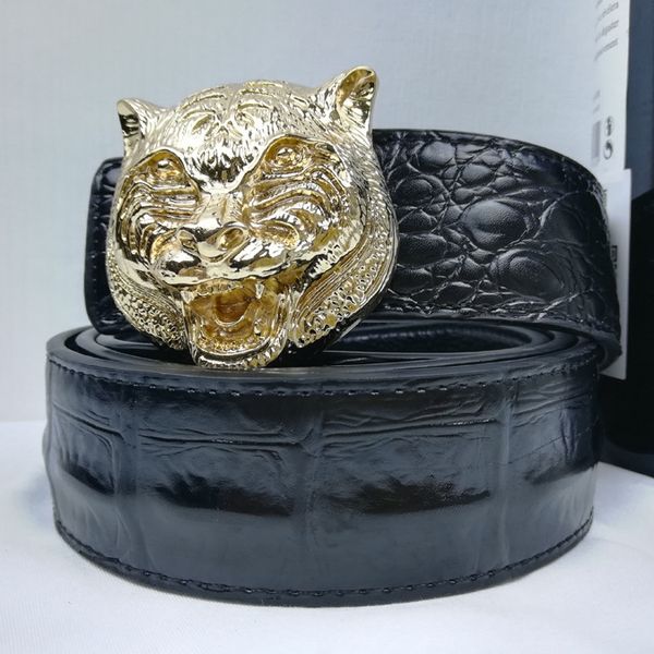 

tiger head designer men's belt for woman crocodile skin buckle casual business jeans dress waistband fashion luxury brand belts accesso, Black;brown