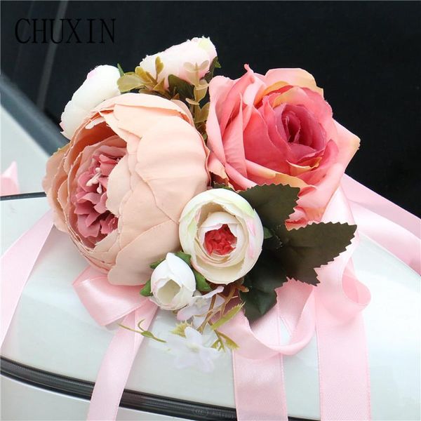 

decorative flowers & wreaths creative silk artificial rose car flower wedding decoration floral door handle rearview mirror accessories cust