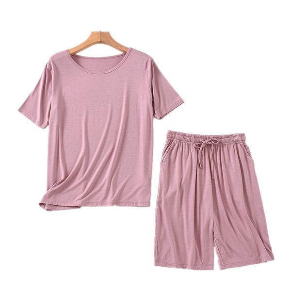 

summer modal pajamas with shorts womens short sleeve homewear female pajamas set women home clothes lounge wear modal home suit, Black;red