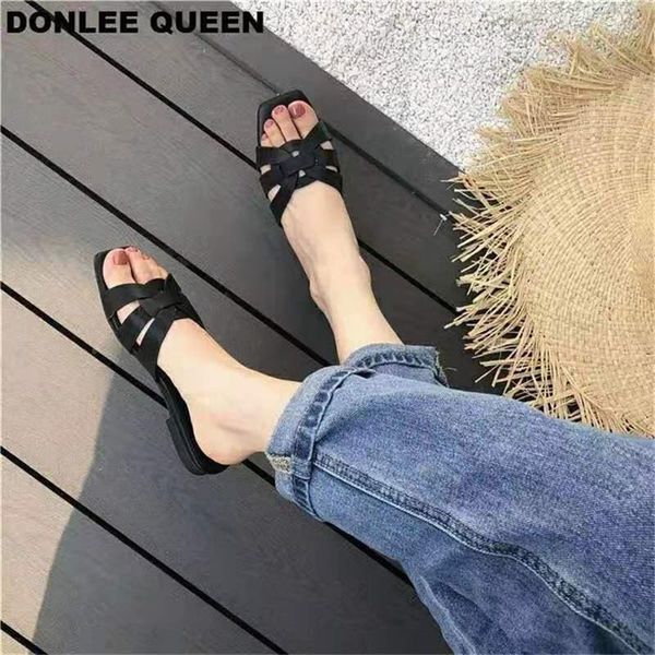 

summer open-toed roman large size flat sand beach slippers, Black