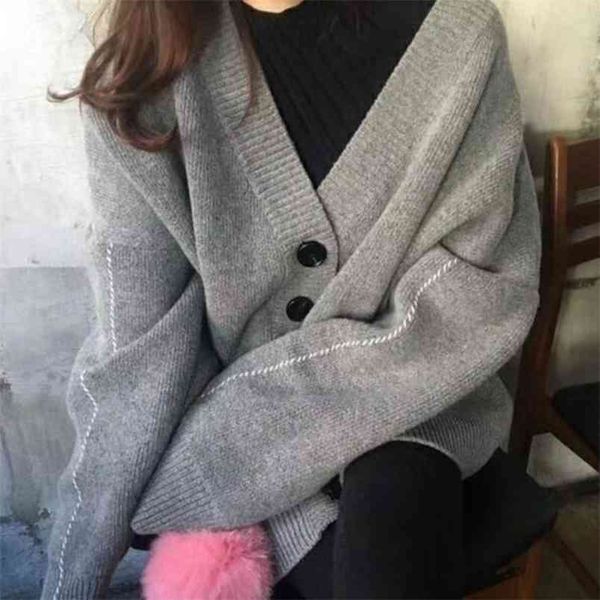 

autumn winter korean women sweater breasted buttons cardigan knitted outwear female oversized pull sueter mujer 210514, White;black
