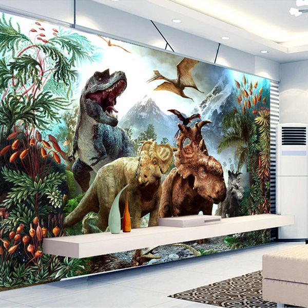 Personalizado 3D Poster Foto Papel de Parede Dinossauro Desenhos Animados Não-Tecidos Sala Mural Quarto Children Quarto 3D Parede Murais Papel de parede