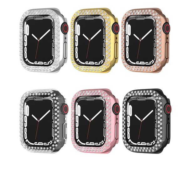 Caixa de bling para a Apple Watch Series 7 45mm 41mm Nenhum Protetor de Tela PC Disco Rígido Tampa Diamond Bumper Acessórios Iwatch Mulheres