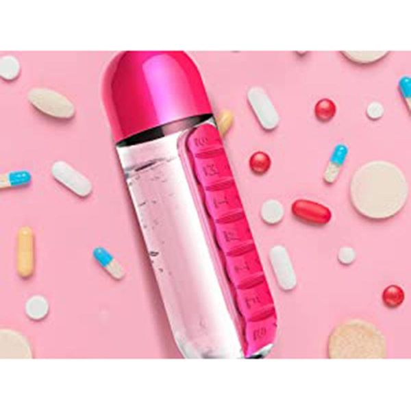 

travel 7 day cup 2-in-1 water bottle 600ml with box organizer use hug mugs