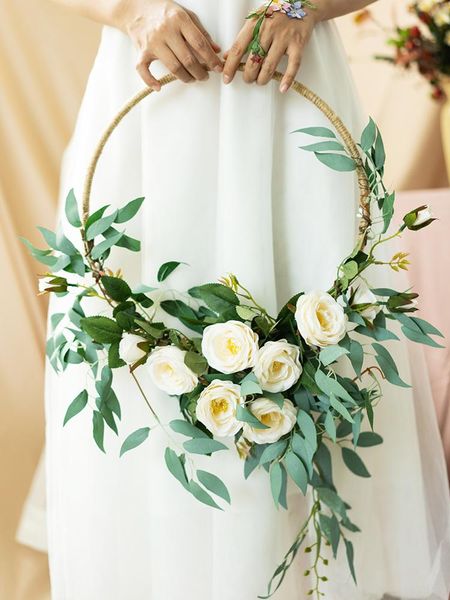 

decorative flowers & wreaths rustic wedding round garland basket flower arranging bridal boquet holder accessories circle
