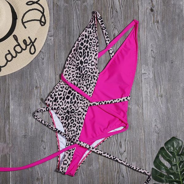 

women's swimwear women bodysuit bikini swimwear, leopard print patchwork, backless hollow beach clothing, White;black