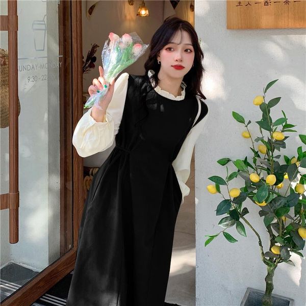 

maternity dresses 2021 autumn french style fashion hepburn dress ruffles collar patchwork breastfeeding clothes pregnancy nursing, White