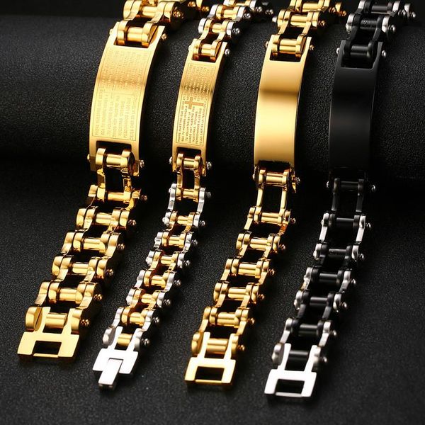 

modyle 2020 new cool men punk 12mm cross bracelet for men black/gold color stainless steel bike chain bracelet wholesale