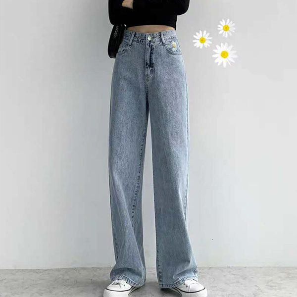 

women's jeans woman high waist clothes wide leg denim clothing streetwear vintage quality summer fashion harajuku loose pants 58lc, Blue