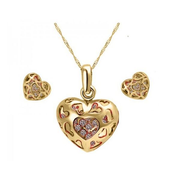 

factory austria sets 18kgp heart fashion necklace earrings crystal wedding jewelry set for women gift 1200-95, Silver