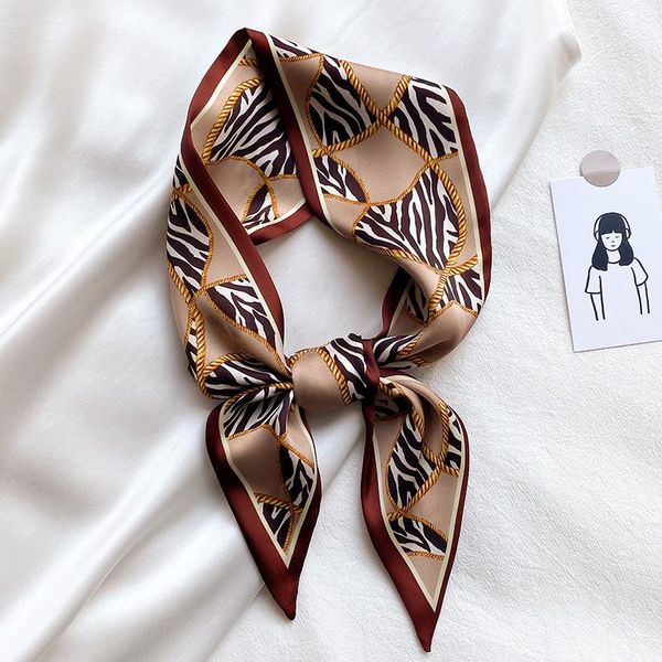 

scarves female spain silk neck scarf luxury leopard gold chain hair tie foulards head band shawls and wraps neckerchief, Blue;gray