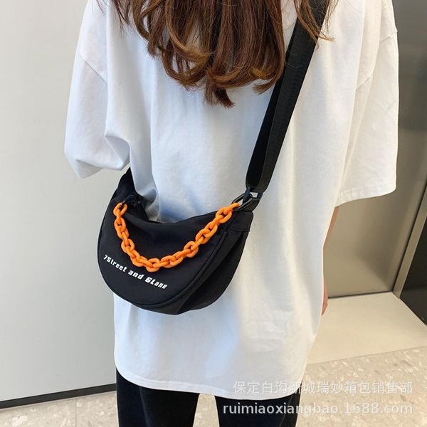 

women's bag in 2021 water splashing nylon cloth color contrast chain evening bags