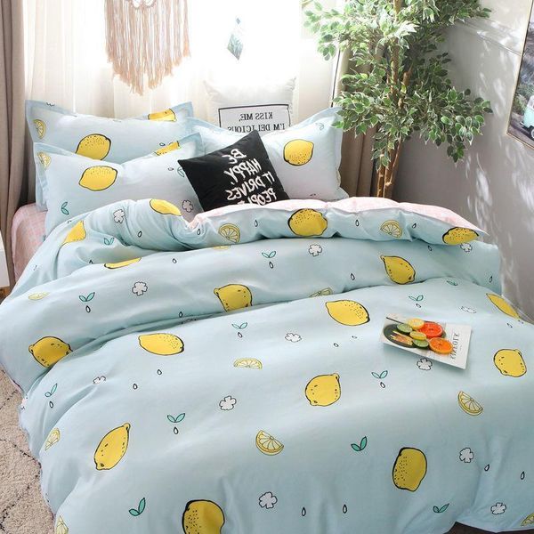 

bedding sets set printed 4pcs bed linen sheet plaid duvet cover size single double  king quilt covers bedclothes30