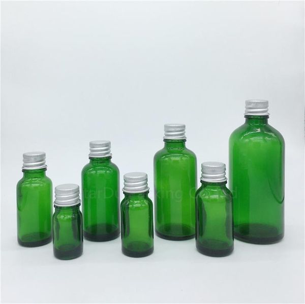 

storage bottles & jars 100pcs 5ml/10ml/15ml/20ml/30ml/50ml/100ml green glass bottle vials essential oil with aluminum cover perfume