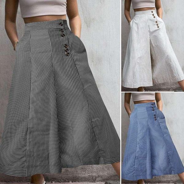 

women's pant s-5xl striped print vintage wide leg celmia casual loose work high waist trousers office plus size long pants & capris, Black;white