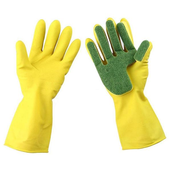 

1pairs reusable kitchen dishwashing wear resistant long sleeve household latex cleaning gloves scrubbing washing scouring disposable