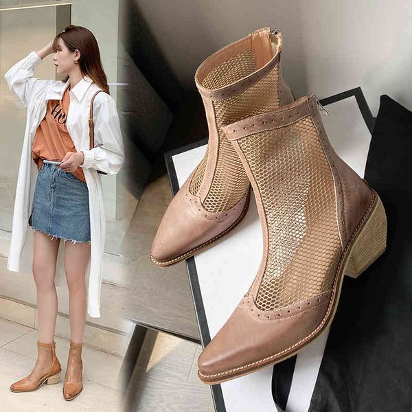 

boots genuine leather boots knitted zipper women's pumps spring pointed to toe square high shoes size 34-43 pejf, Black