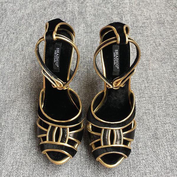 

dress shoes 2021 shaduo rose buckle high heel leather stitching velvet garden single rivet heels wedding .5cm, Black