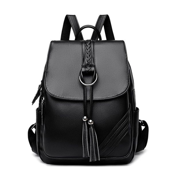 

backpack women 2021 ladies pu leather backbag female large capacity shopper bag black durable