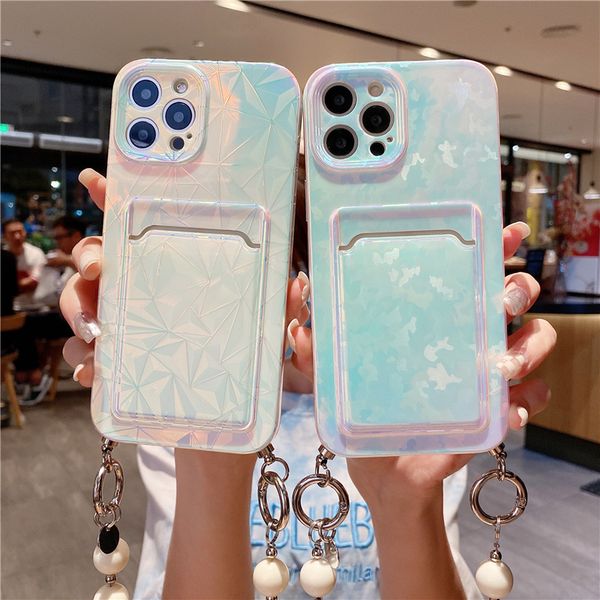 

laser card bag suitable for iphone12 mobile phone case pearl bracelet xr apple 11 / xs max silicone imd soft case