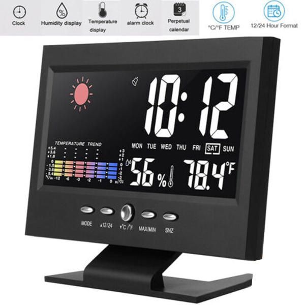 

other clocks & accessories led color weather forecast clock temperature and humidity perpetual calendar backlit alarm no battery