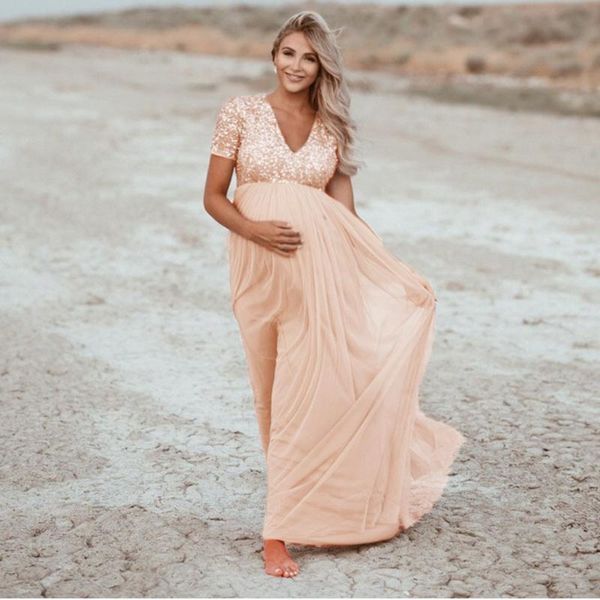 

maternity dresses pregnant dress pography props long women sequined solid vestido boho embarazo, White
