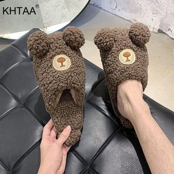 

slippers women cute bear house for winter fur couple shoes shoe flat home, Black