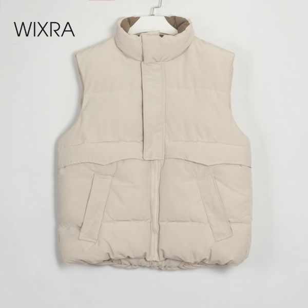

women's vests wixra women solid warm vest zipper sleeveless pockets thick coat loose outwear autumn winter korean fashion top, Black;white