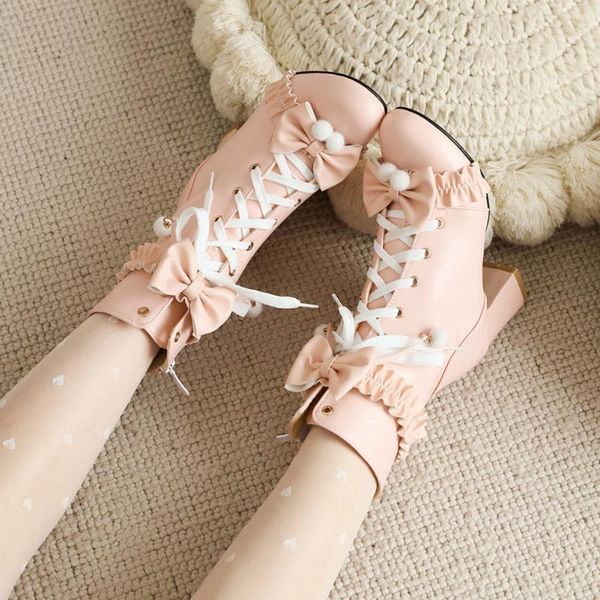 

boots gigifox fashion women great quailty square heel casual with butterfly-knot 2021 office lady cute woman shoes, Black