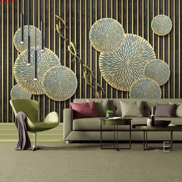 Пользовательские фото обои PREPEL DE PAREDE 3D Стереоскопическая лотос листьев лотоса рыбные росписи китайский стиль спальни гостиной искусство стены бумажные складки