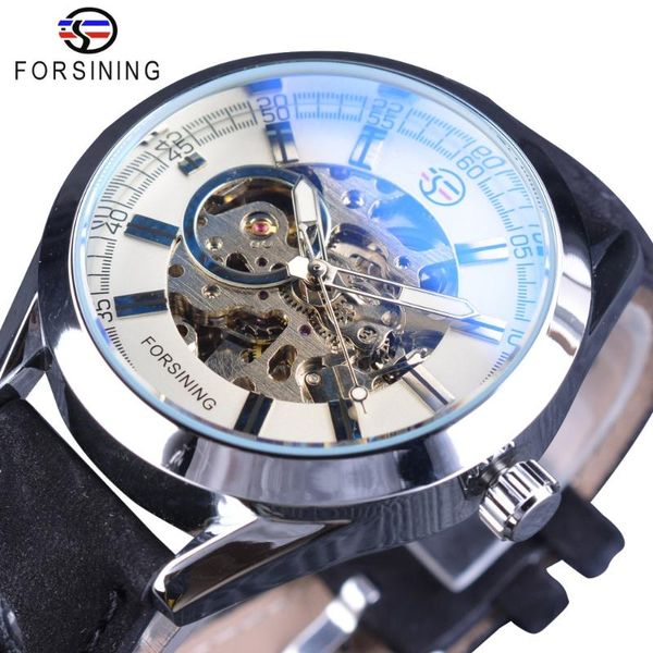 

wristwatches forsining 2021 climbing series silver case blue glass design waterproof open work mens automatic skeleton watch brand luxur, Slivery;brown