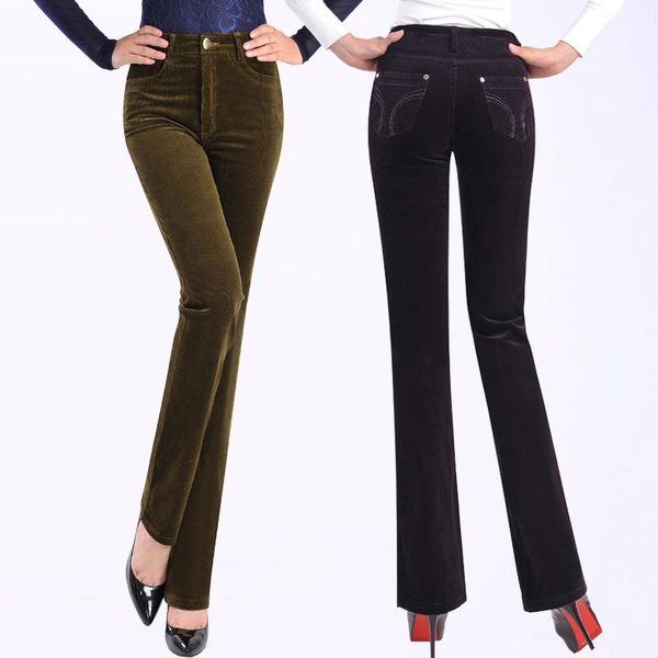 

women's pants & capris autumn and winter models corduroy large size high waist velvet stretch thin wide in the elderly, Black;white