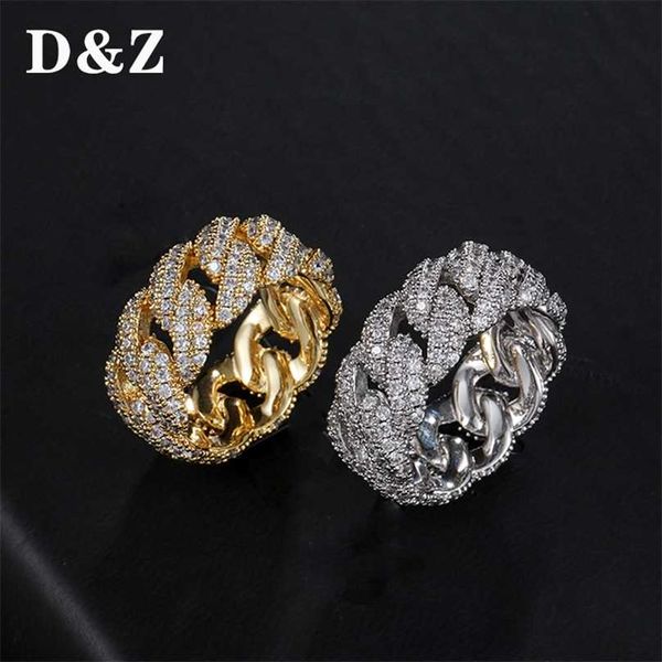 

d&z cuban link chain ring men's hip hop gold color iced out cubic zircon jewelry rings 8 9 10 11 five size 211217, Slivery;golden