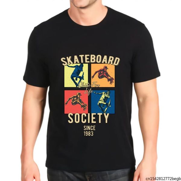 

men's t-shirts skateboard society since 1983 vintage t shirt, White;black