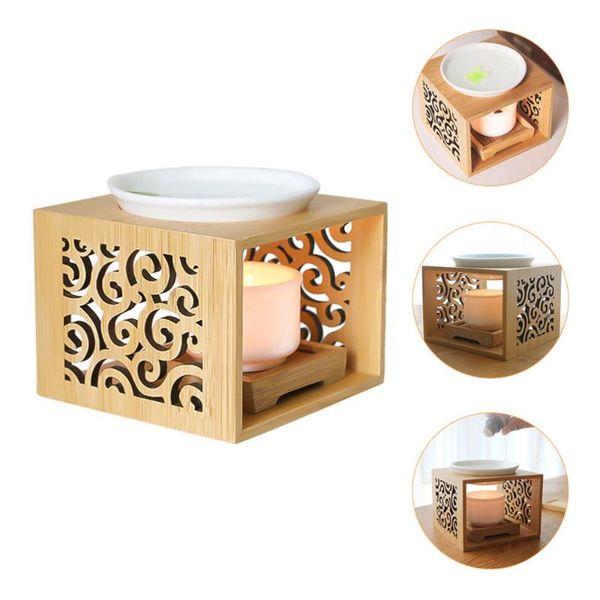 

candle holders 1pc wooden essential oil burner carved aroma with (khaki)