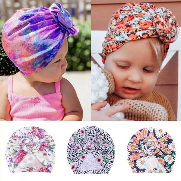 

caps & hats cute printed baby hat knot spring autumn born girl boy bonnet soft flower infant turban beanie cap headwrap, Yellow