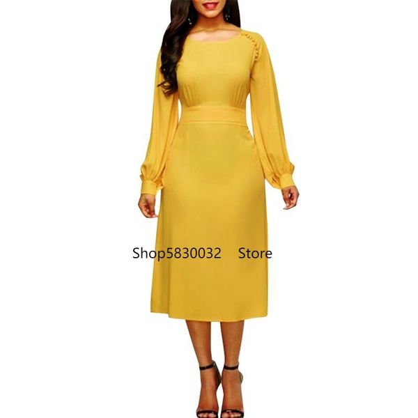 

casual dresses spring dress woman 2021 slim yellow long sleeve high waist ball gown women elegant office party, Black;gray
