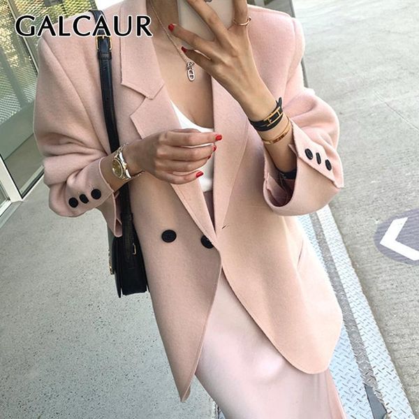 

pink blazer for women notched collar long sleeve loose oversized high street thick coats female 2021 autumn clothing women's suits & bl, White;black