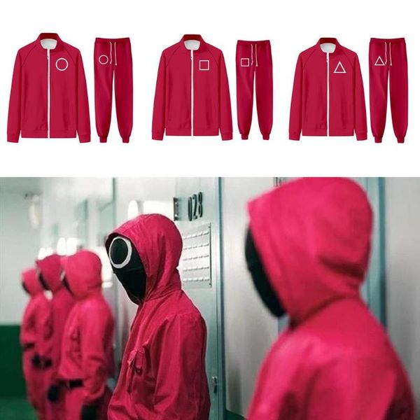 

racing sets squid game cosplay costume jackets long sleeve pullover sweatshirt suit sport swear korean sportswear, Black;blue
