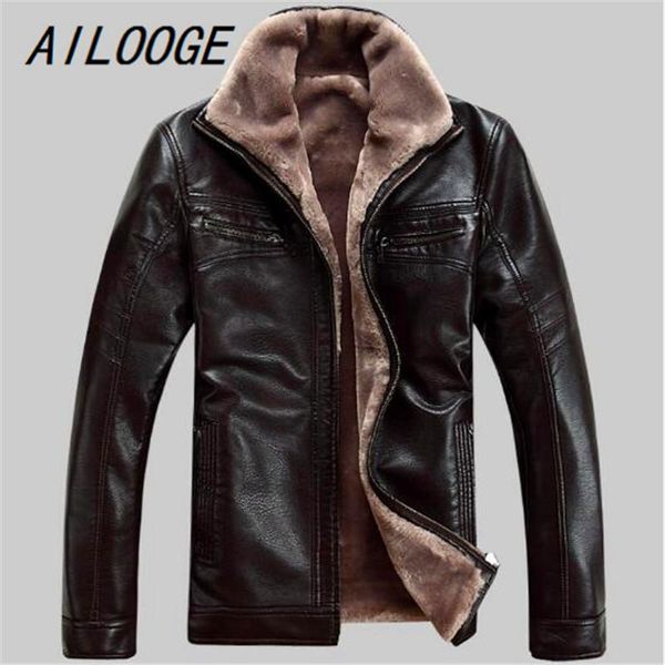 

men's fur & faux ailooge winter thick leather garment casual flocking jacket clothing men, Black