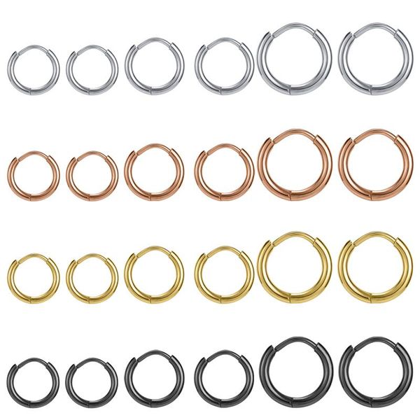 

hoop & huggie aoedej high polish smooth round earring women men stainless steel rose gold small punk gothic loop, Golden;silver