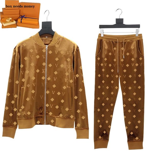 

2021fw men tracksuits men's casual two-piece suit fashion sports men classic print cardigan+long pants two pieces, Gray